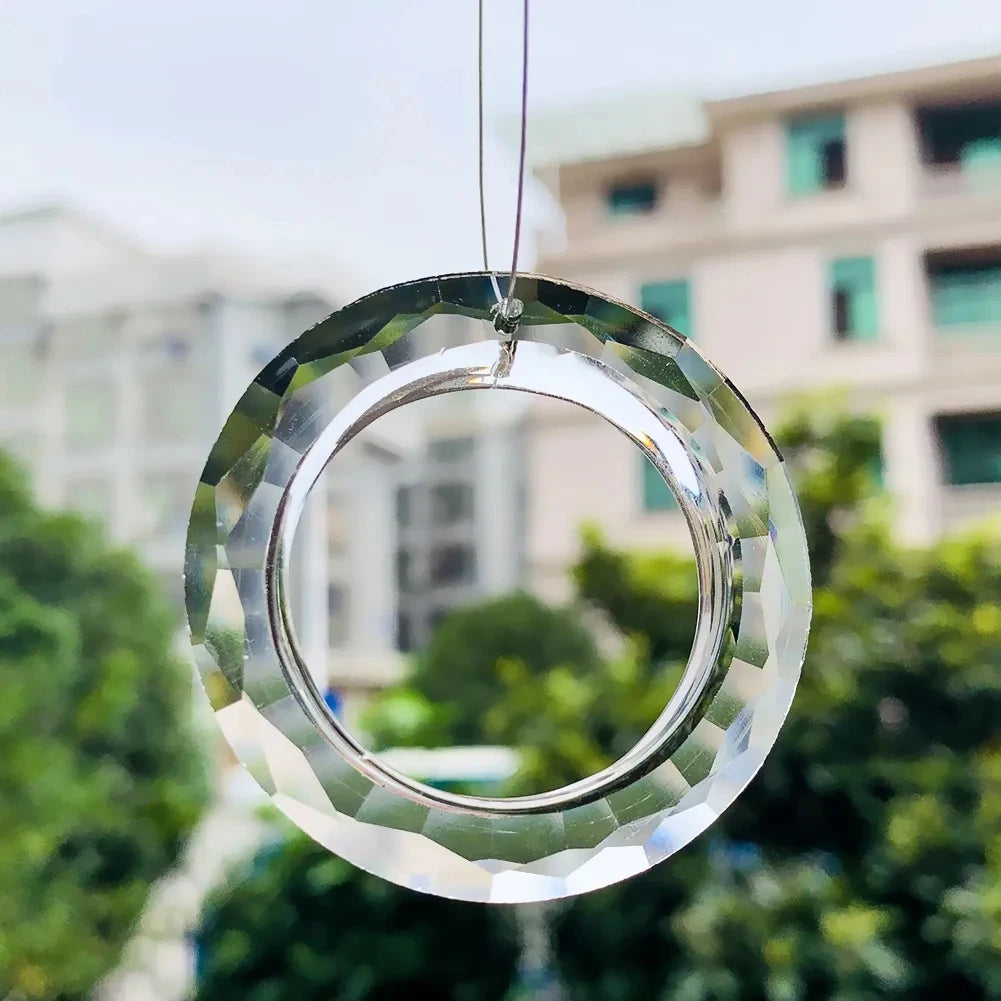 50Mm Circle Crystal Suncatcher Prism Rainbow Maker round Ring Glass Chandelier Parts Lamp Pendant Garden Window Hanging Decor