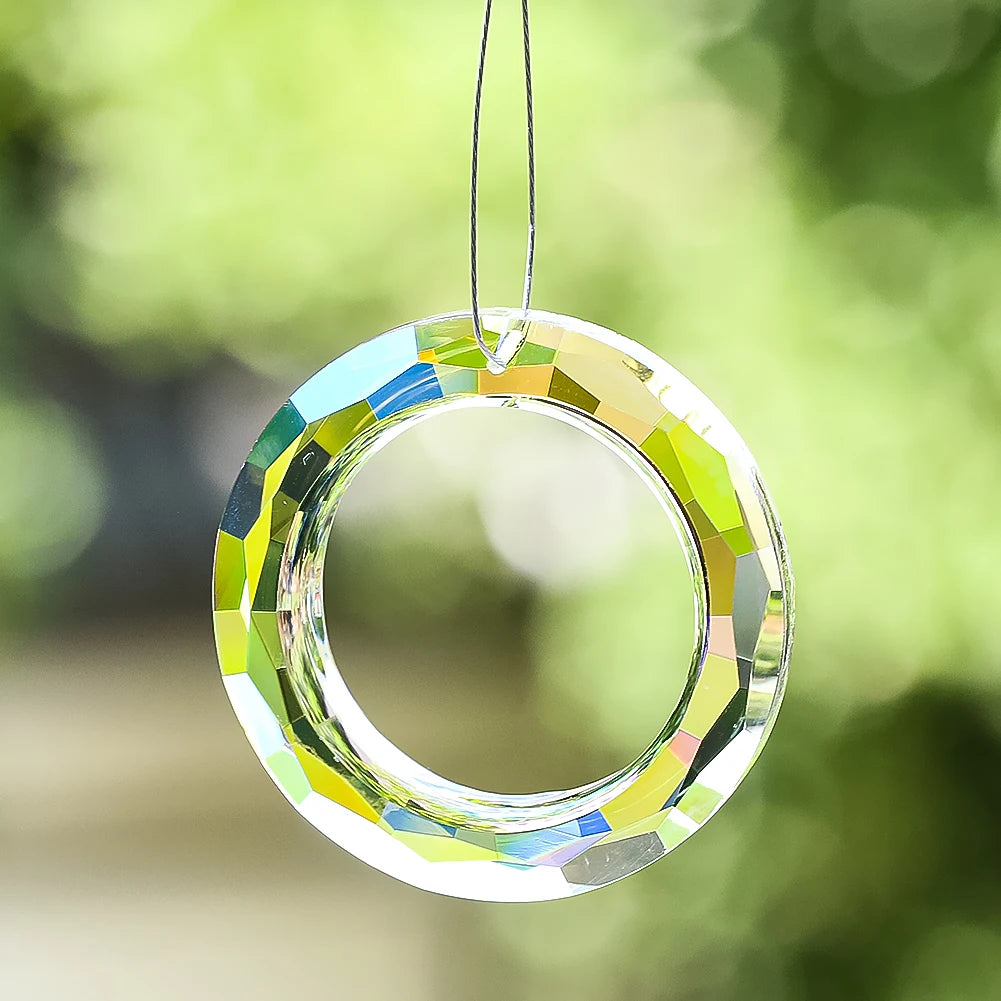 50Mm Circle Crystal Suncatcher Prism Rainbow Maker round Ring Glass Chandelier Parts Lamp Pendant Garden Window Hanging Decor