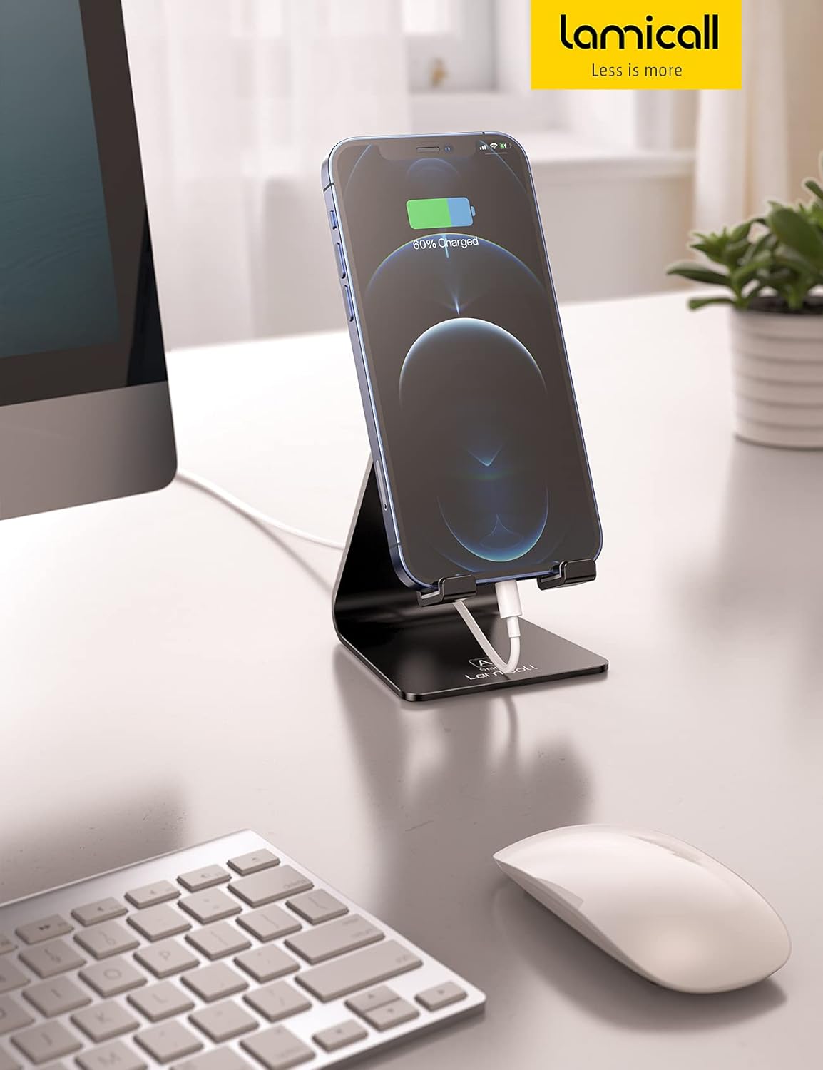 Ty Wats Adjustable Desk Phone Stand - Sturdy Aluminum Phone Holder for Office & Home - Compatible with All Smartphones (Black)