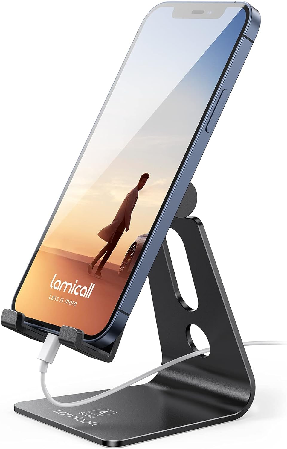 Ty Wats Adjustable Desk Phone Stand - Sturdy Aluminum Phone Holder for Office & Home - Compatible with All Smartphones (Black)