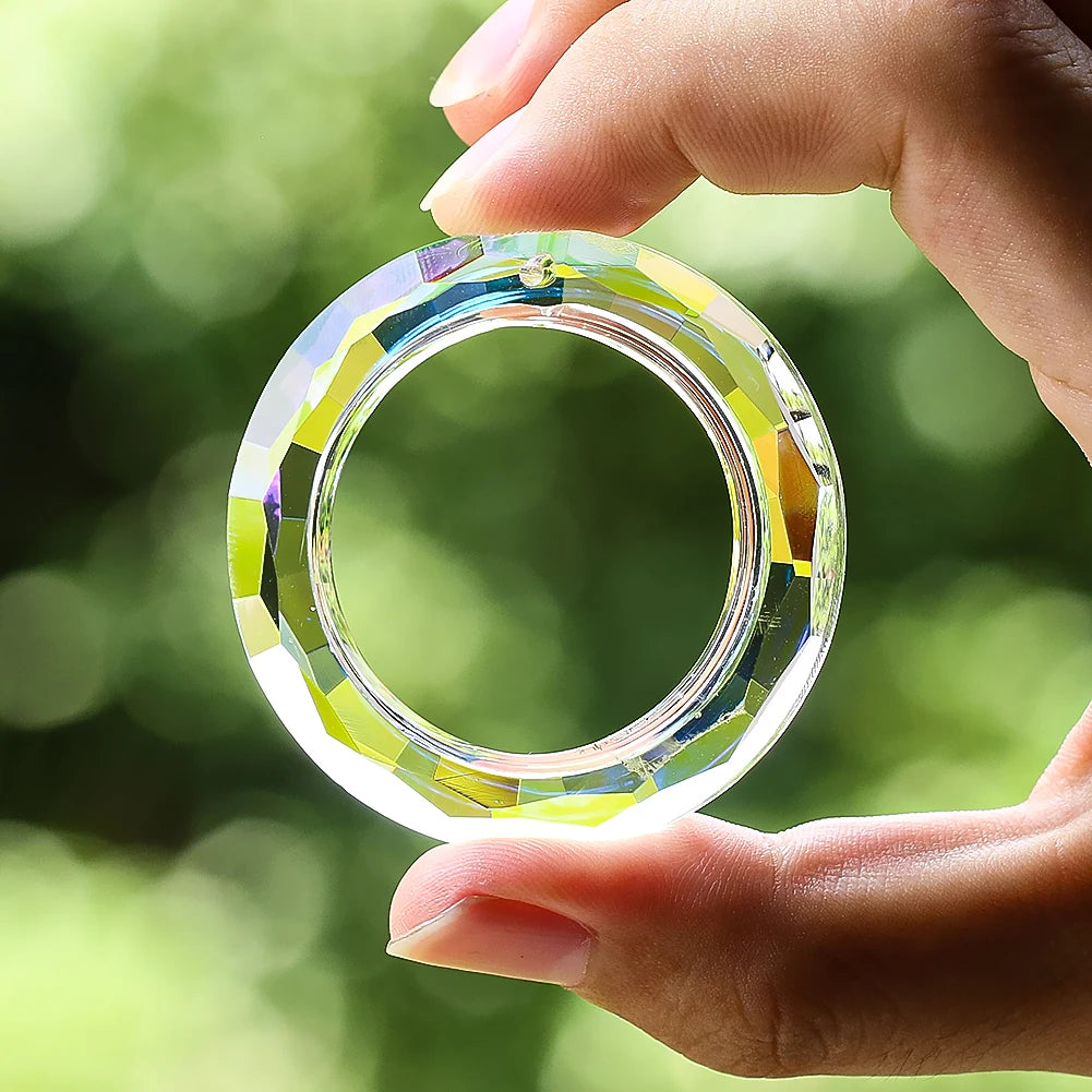 50Mm Circle Crystal Suncatcher Prism Rainbow Maker round Ring Glass Chandelier Parts Lamp Pendant Garden Window Hanging Decor