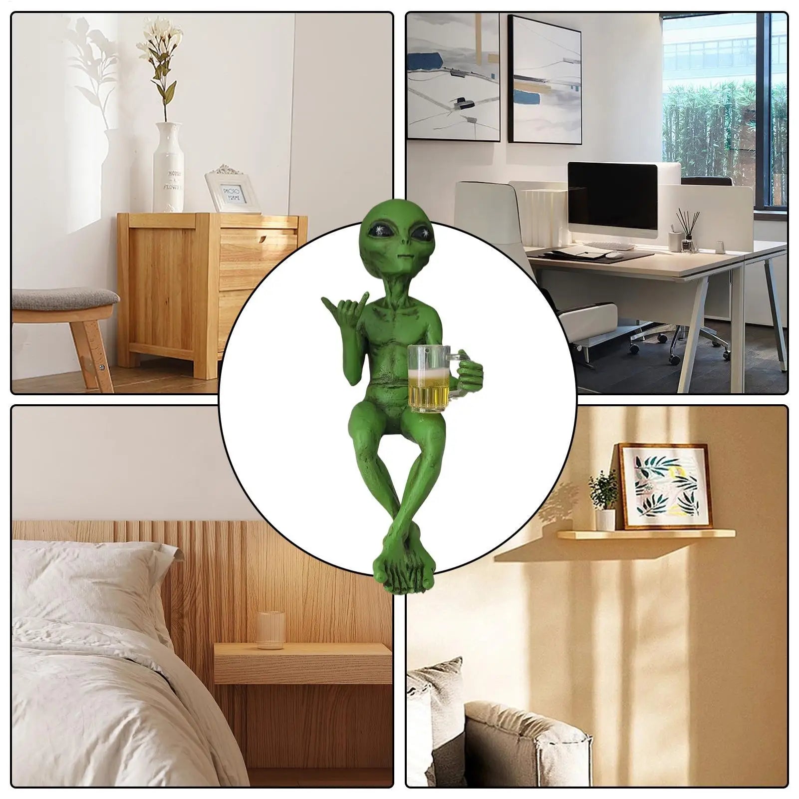 Green Alien Statue Beer Drinking Alien Sculpture Home Decor Ornaments Resin Novelty Collectibles Funny Desktop Decoration