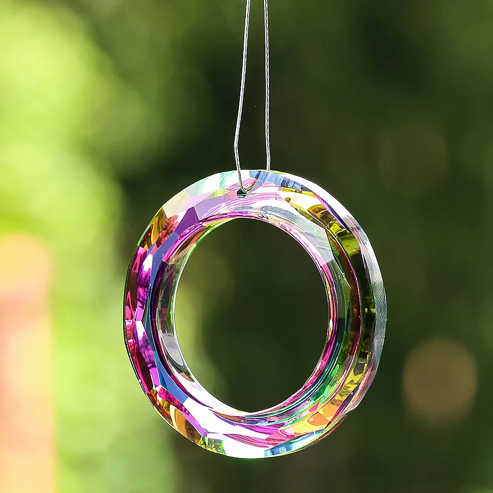 50Mm Circle Crystal Suncatcher Prism Rainbow Maker round Ring Glass Chandelier Parts Lamp Pendant Garden Window Hanging Decor