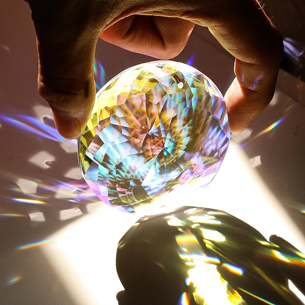 2Pcs 30Mm round Crystal Sun Catchers, Glass Prism Hanging Sun Catchers, Rainbow Maker for Window, Balcony, Garden Decorat