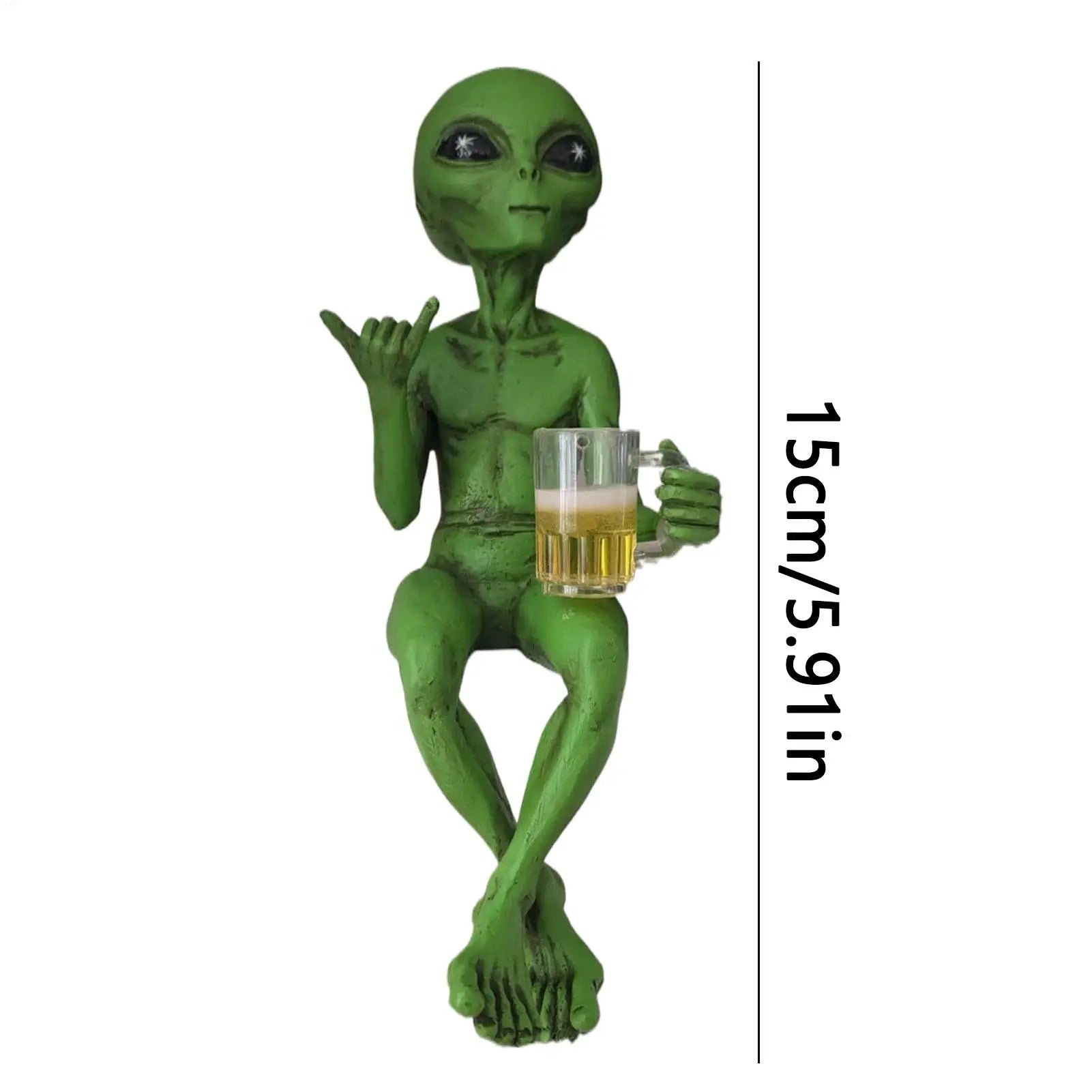 Green Alien Statue Beer Drinking Alien Sculpture Home Decor Ornaments Resin Novelty Collectibles Funny Desktop Decoration